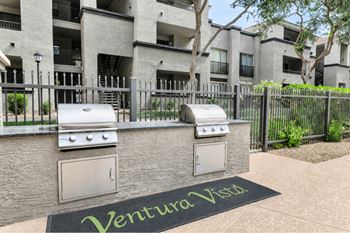 Outdoor grilling stations with builtin barbecues